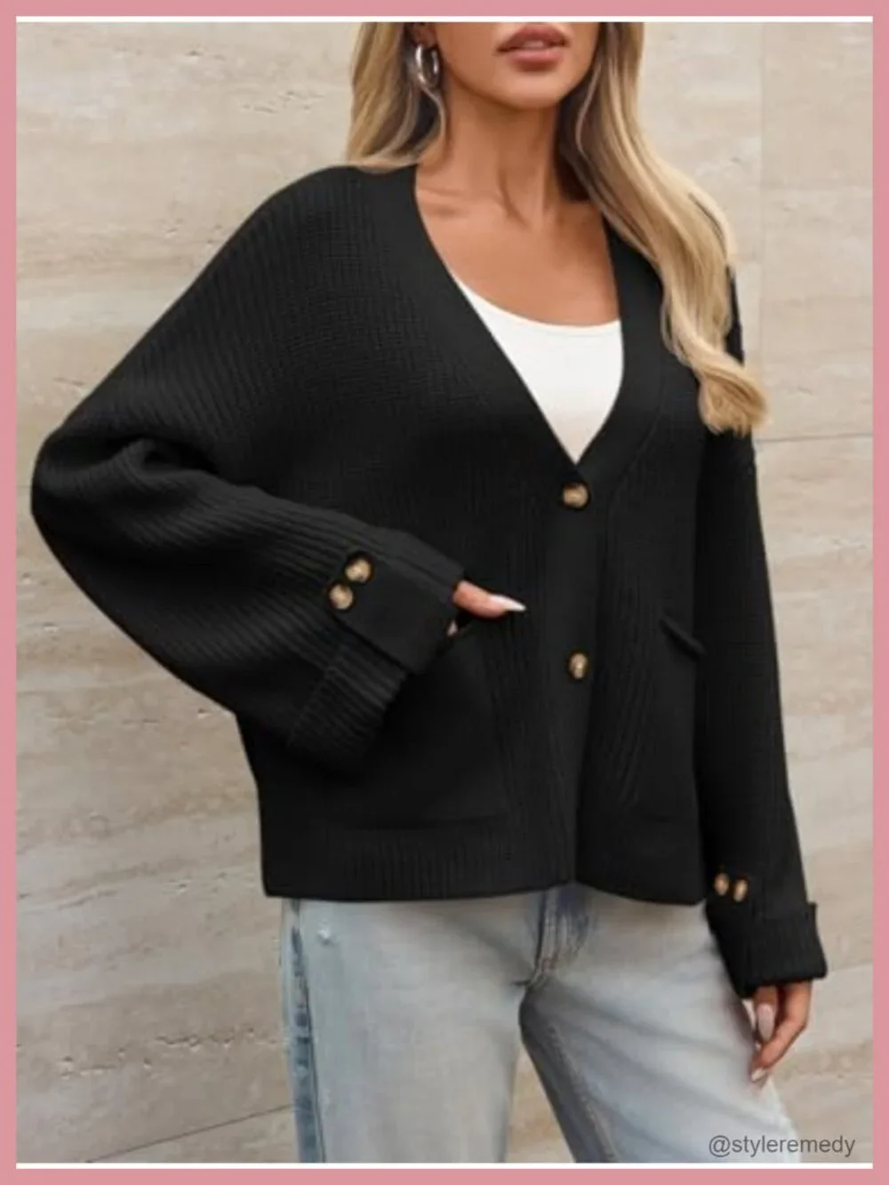 Chunky Knit Cardigan Sweater Coat Open Front V-Neck Long Sleeve Button Up